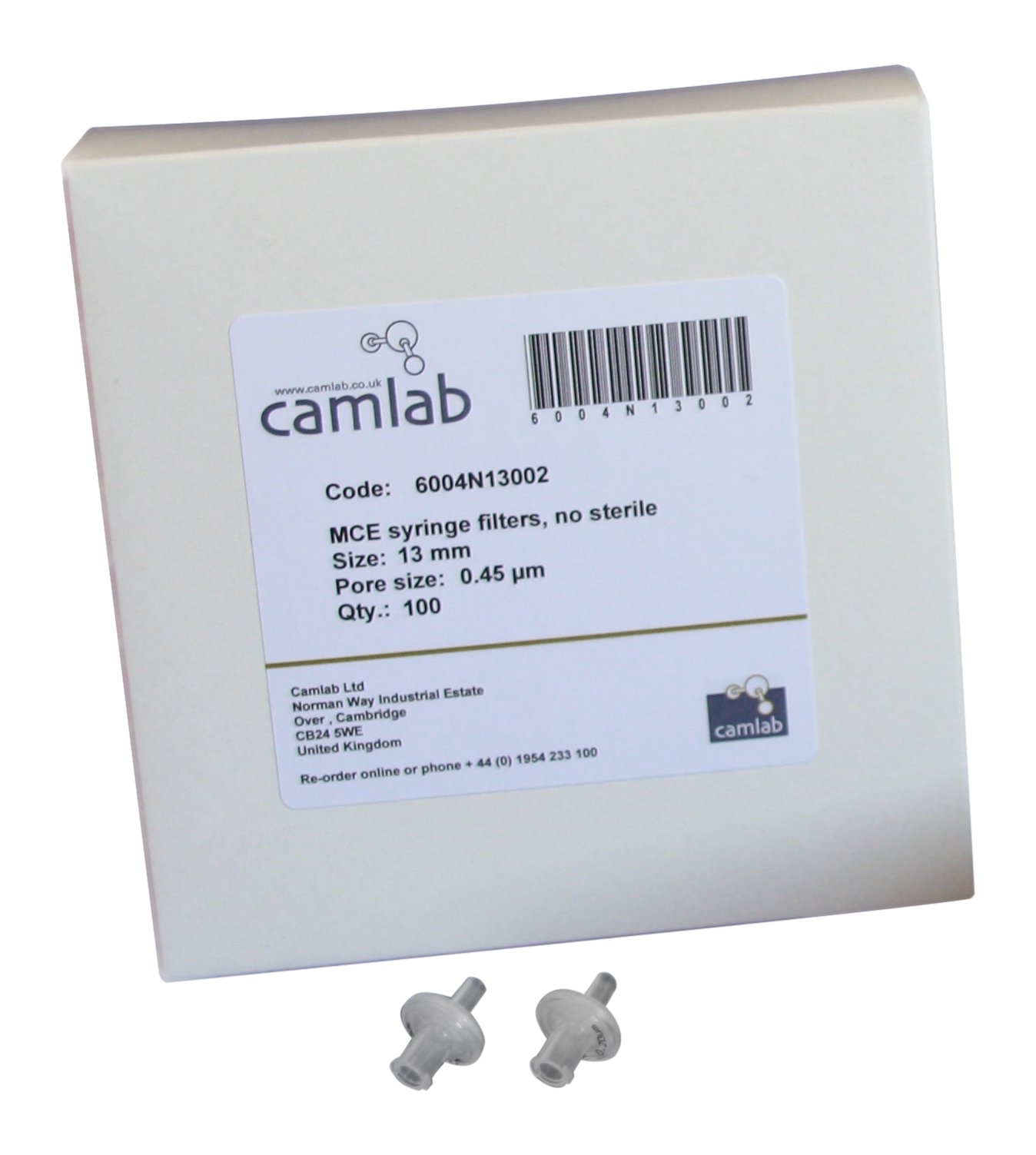 Camlab 1173444 Syringe Filter, Polytetrafluoroethylene, Non Sterile, 13 mm, 0.2 µm (Pack of 100)