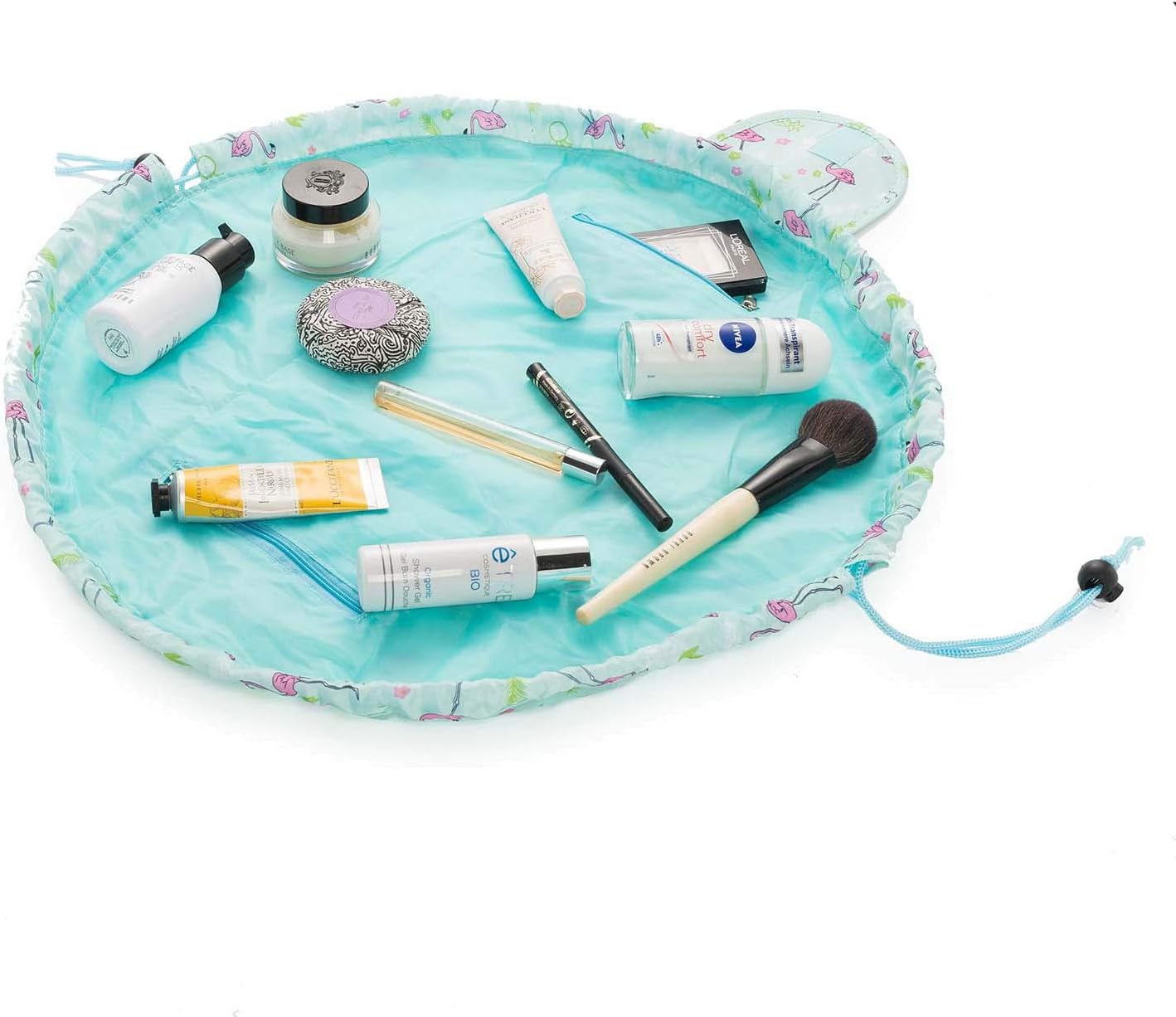Cosmetic Bag, Cosmetic Bag Quick Make-Up Bag Make-up Bag Toiletry Bag with Drawstring (Turquoise Flamingos) - Image 5