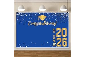 ChloropLastid 7x5ft Congrats Grad Backdrop Blue Gold Class of 2026 Glitter Dots Photography Background Bachelor Cap Graduatio