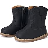 Newsonet Baby Cowboy Cowgirl Boots Infant Western Boots Toddler Boys Girls Round Toe Riding Mid Calf Boots All Seasons for 6 9 12 18 24 Months