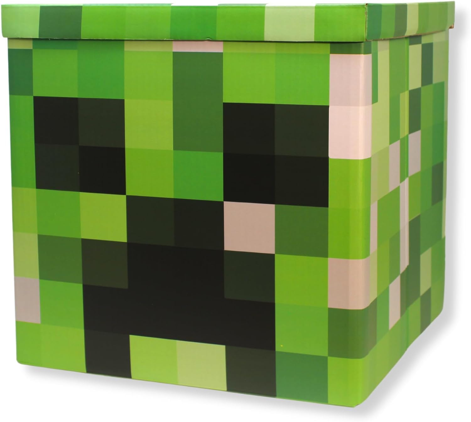 Photo 1 of Large 14 x 14 Pixelated Box - Creeper| Birthday Party Supplies | Storage Decoration and Prop, Big Birthday Box | Storage Bin Chest With Lid Gift Accessory (Creeper Block)