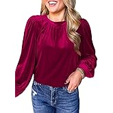 Womens Puff Long Sleeve Velvet Tops Fall Winter Trendy Dressy Cute Elegant Ruched Holiday Tunic Shirts
