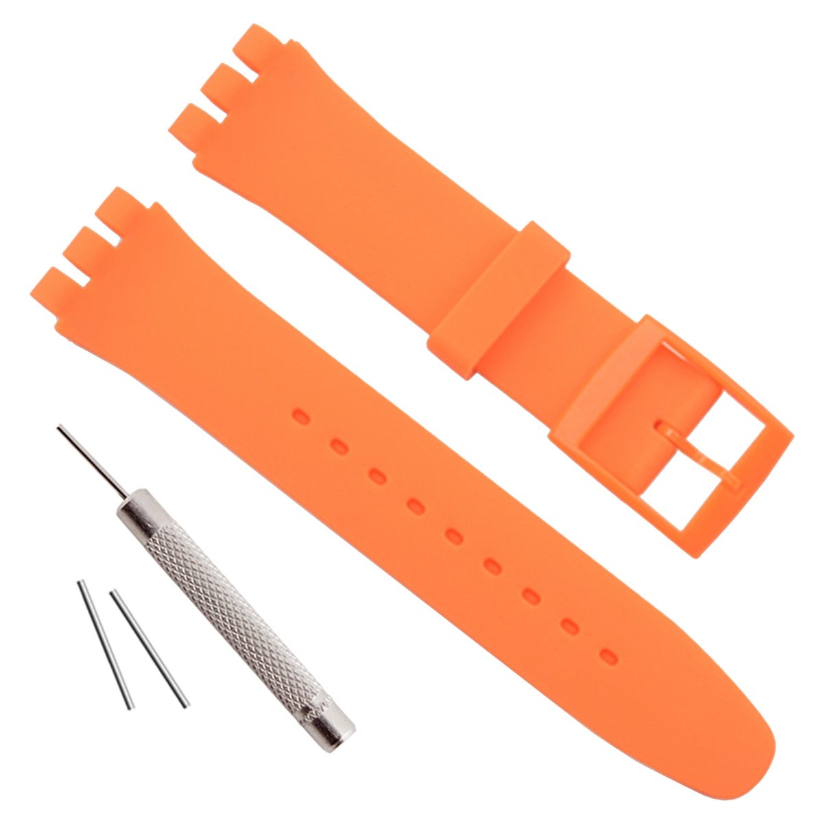 Waterproof Silicone Rubber Watch Strap Watch Band for Swatch (17mm 19mm 20mm) (20mm, Orange)