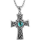 STWTR Unisex Stainless Steel Celtic Blue Eye Cross Viking Irish Knot Pendant Necklace