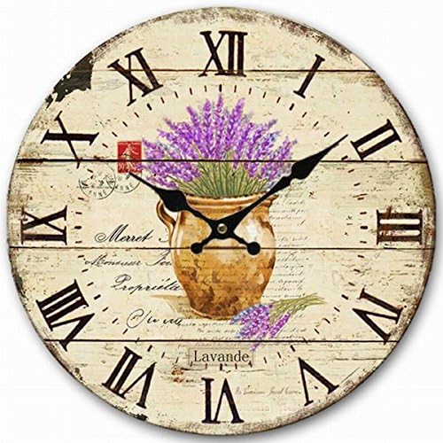 Eruner Retro Rustic Silent Wall Clock, Old Fashioned Lounge Bedroom Living Room Wall Clock Paris French Style Cottage Wooden Large Wall Clock for Themed Kitchen New Decorated Home Office 16inch