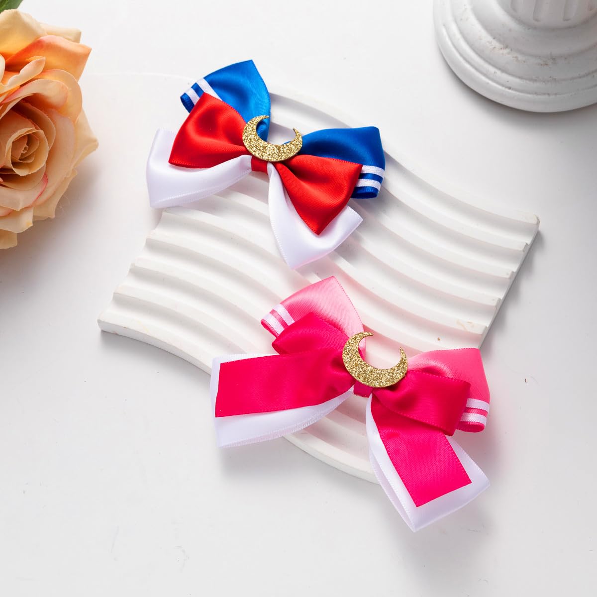 AACKS Moon Hair Bows Clips Moon Hair Acessories Big Bow Hair Barrette Clips Bowtie Moon Scout Wand Anime Bows