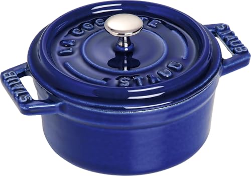 STAUB Mini Cocotte, Gusseisen Braeter, 10 cm, 0,25 L, Alle Herdarten inkl Induktion, Rund, Made in France, Dunkelblau