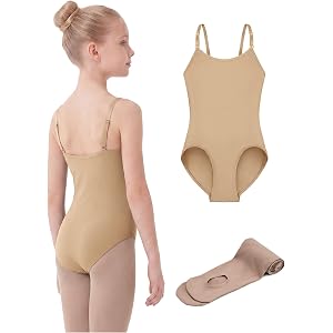 Stelle Girls Seamless Camisole Leotard with Convertible Tights | Both clothing-colored and clear detachable straps, 2-In-1 Co