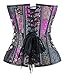Charmian Women's Steampunk Gothic Spiral Steel Boned Brocade Waist Cincher Overbust Corset with Chains Purple Small