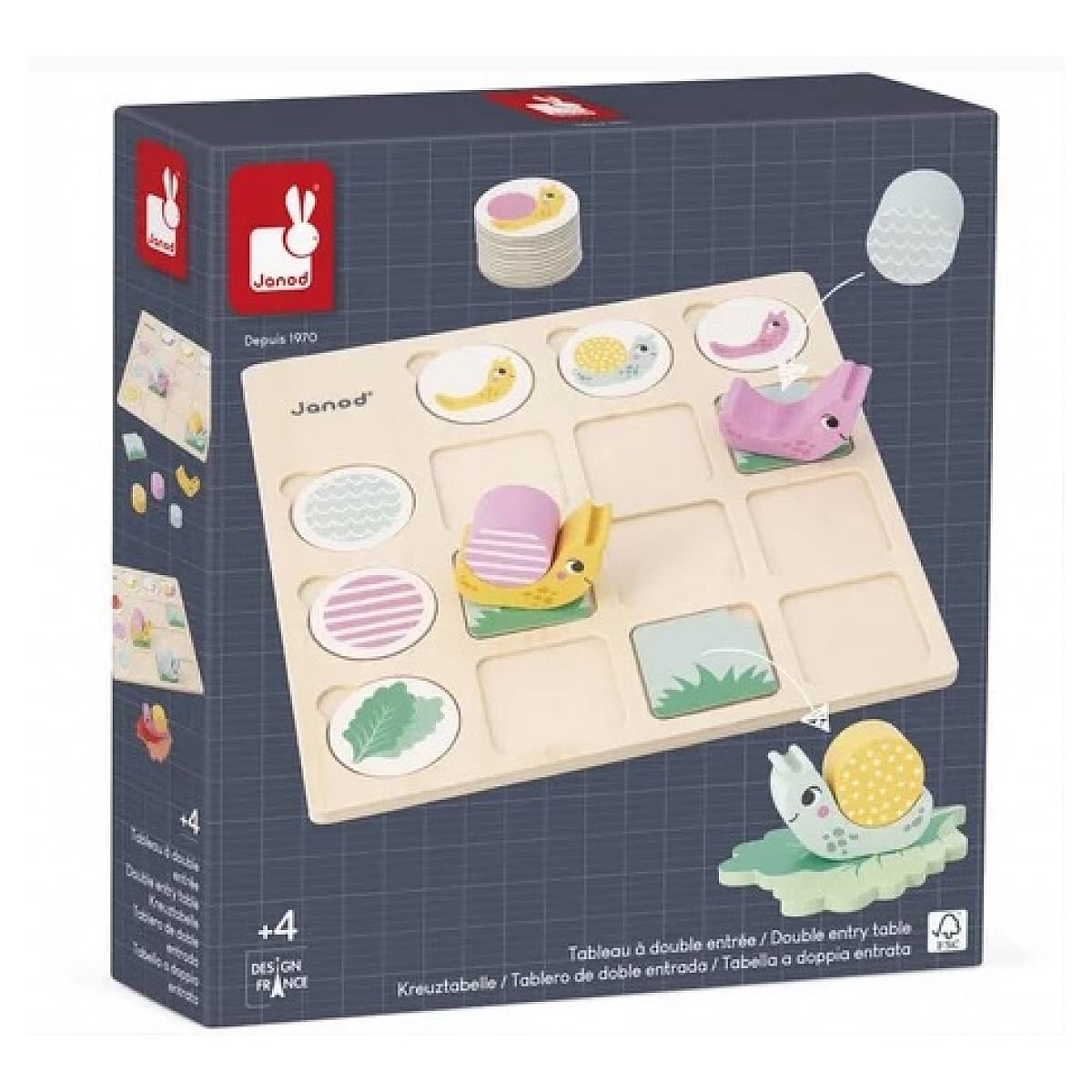 Janod - Pédagogie Range - Double-Entry Board - 18 FSC Wood Accessories + 57 Cards - Children’s Educational Toy - 4 Years +, J05086 — image 1