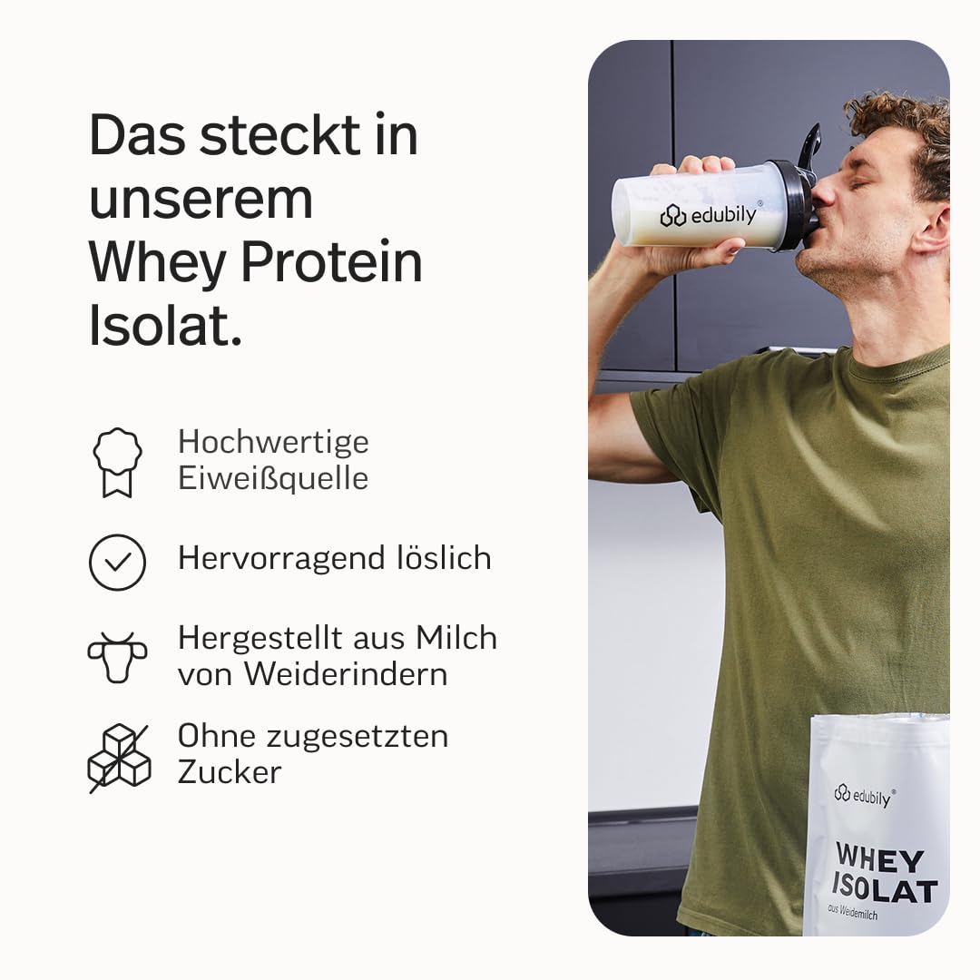 edubily® Whey Protein Isolat - Laktosefrei - Sehr gut lösliches Eiweißpulver ohne Kohlenhydrate & Zucker - Aus irischer Weidehaltung (750 g, Neutral) 5