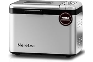 Neretva Bread Maker, 3.3LB Larger Bread Machine 15-in-1 Stainless Steel & Nonstick Ceramic Pan & Auto Nut Dispenser Breadmake