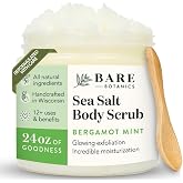 Bare Botanics 24oz Bergamot Mint Sea Salt Body Scrub Natural Exfoliator | All Natural, Non Toxic, Vegan and Cruelty Free | Handpoured in Madison, WI | Ready to Gift | Comes with Cute Wooden Spoon
