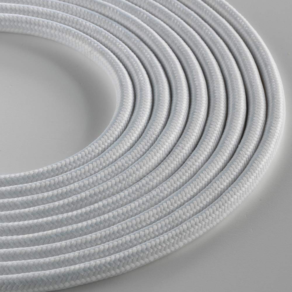 Klartext – Light Round Textile Cable for Lighting, 3 x 0.75 mm, Matt White, 10 m. Attention: Earth Cable Included! Maximum Anti-Shock Safety!