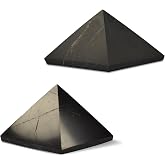 Shungite World 2 pcs Authentic Shungite Pyramids Set 50 mm / 1.96" Polished and Unpolished Real Shungite Stones Crystal Pyramid Home Protection Room Office Desk Decor Authentic Black Crystals