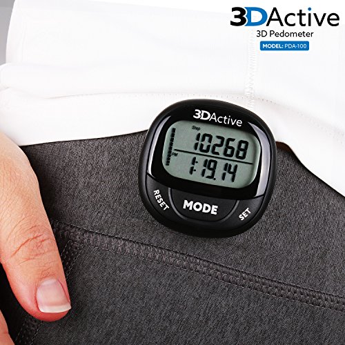 3DActive 3D Pedometer PDA-100| Best Pedometer for Walking with 30-Days Memory. Accurate Step Counter, Calorie Counter, Distance Miles/Km & Daily Target Monitor. (Black/Black) - Thumbnail 5