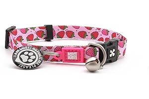 MAX & MOLLY URBAN PETS Max & Molly Cat & Kitten Collar with Bell & Breakaway Safety Buckle, Fun Style for Girl or Boy Cats & Kittens, Soft, Comfortable, Adjustable, Includes Gotcha QR Code Pet ID Tag, Strawberry Dream