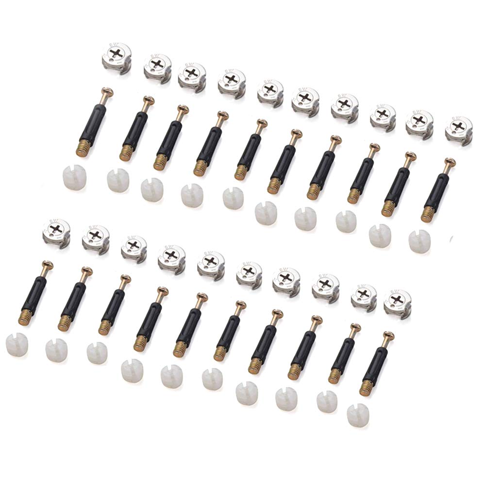 Cam Bolt Nut and Dowel, Tiberham 20 Sets Flat Pack Furniture Connector Fixing Screw, Heavy Duty Locking Cam Fitting Bolt Dowel with Pre-Inserted Nut for Cabinet Wardrobe Drawer