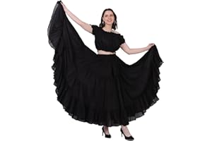 Wevez Women's Gypsy 25 Yard Solid Color Cotton Skirt