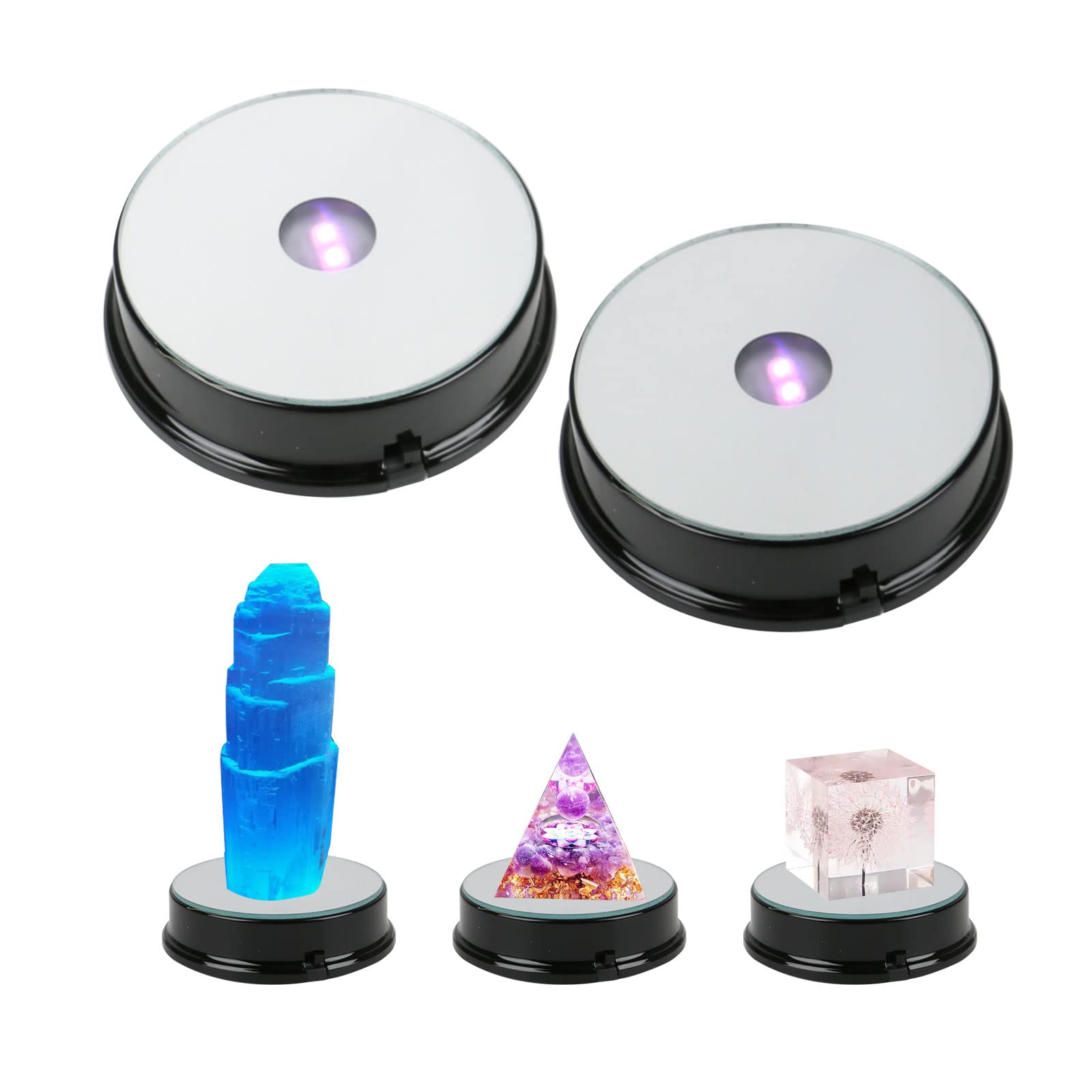 YWNYT LED Display Base, Round Colorful LED Light Display Stand Art Figurine Decoration Light Stand Base for Crystal Ball Jewelry (Black, 2PCS)