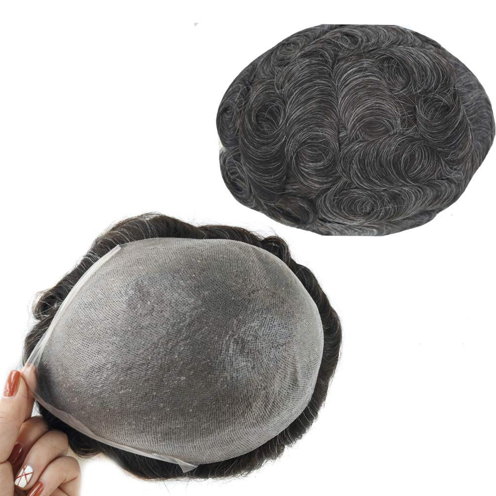 Hairnotion 0.04-0.06MM Thickness Super Thin Skin Front 1/8" V-looped Human Hair Toupee for Men (1b30#)