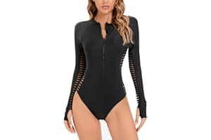 YATEEN Womens Athletic Training Swimsuit Long Sleeve Rashguard