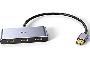 FAIRIKABE 3 Port DisplayPort 1.4 Splitter, DisplayPort MST Hub Monitor Splitter, DisplayPort to 3X DP Multi Monitor Adapter, Single 8K, Dual 4K 120Hz 60Hz and 1080p 60Hz Computer MST Hub, Windows Only