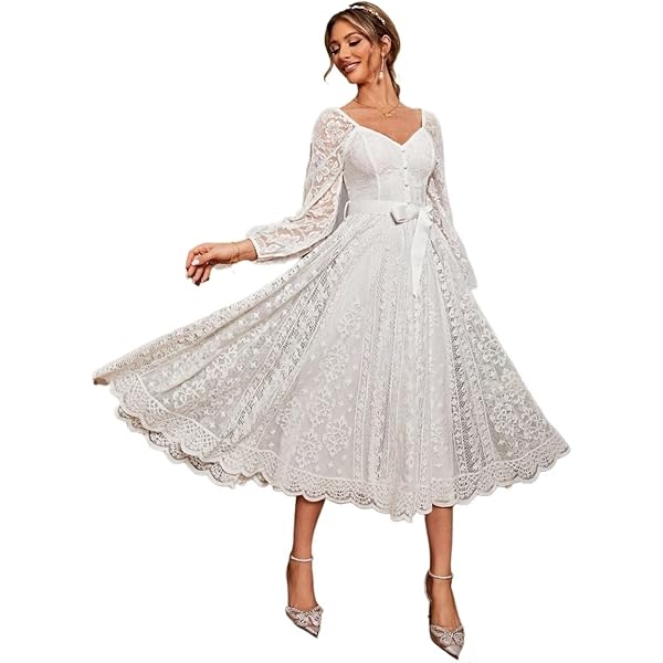 2024 Women's Midi Dress Long Sleeve Neck Lantern Sleeve