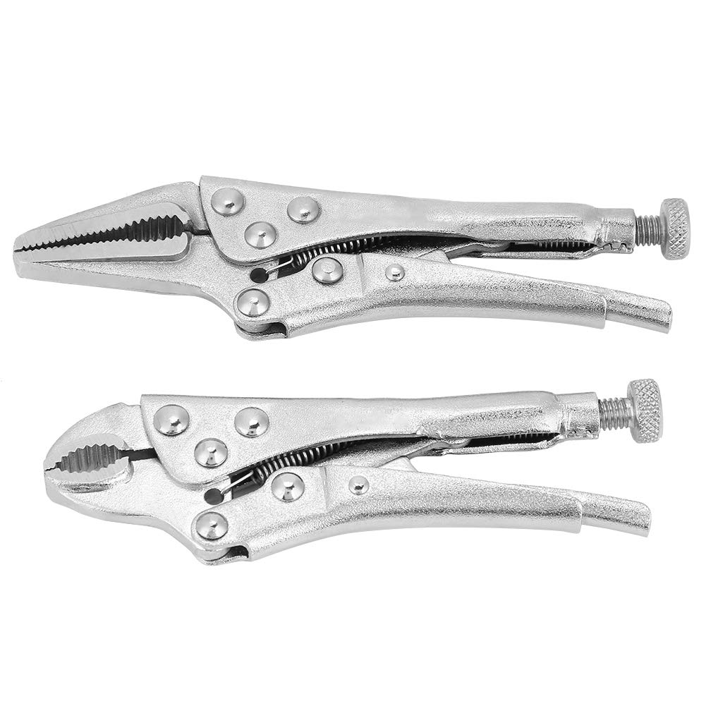 125 2Pcs Locking Pliers Set, Ground Mouth Straight Jaw Lock Clamp Locking Pliers Set Hand Tools,for Home & Workshop Use,125mm(Long) / 110mm(Short)