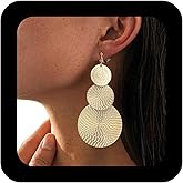 Allereyae Boho Texture Disc Earrings Coin Dangle Earrings Gold Disc Coin Earrings Long Disc Drop Earrings Non Piercing Earrings Jewelry for Women