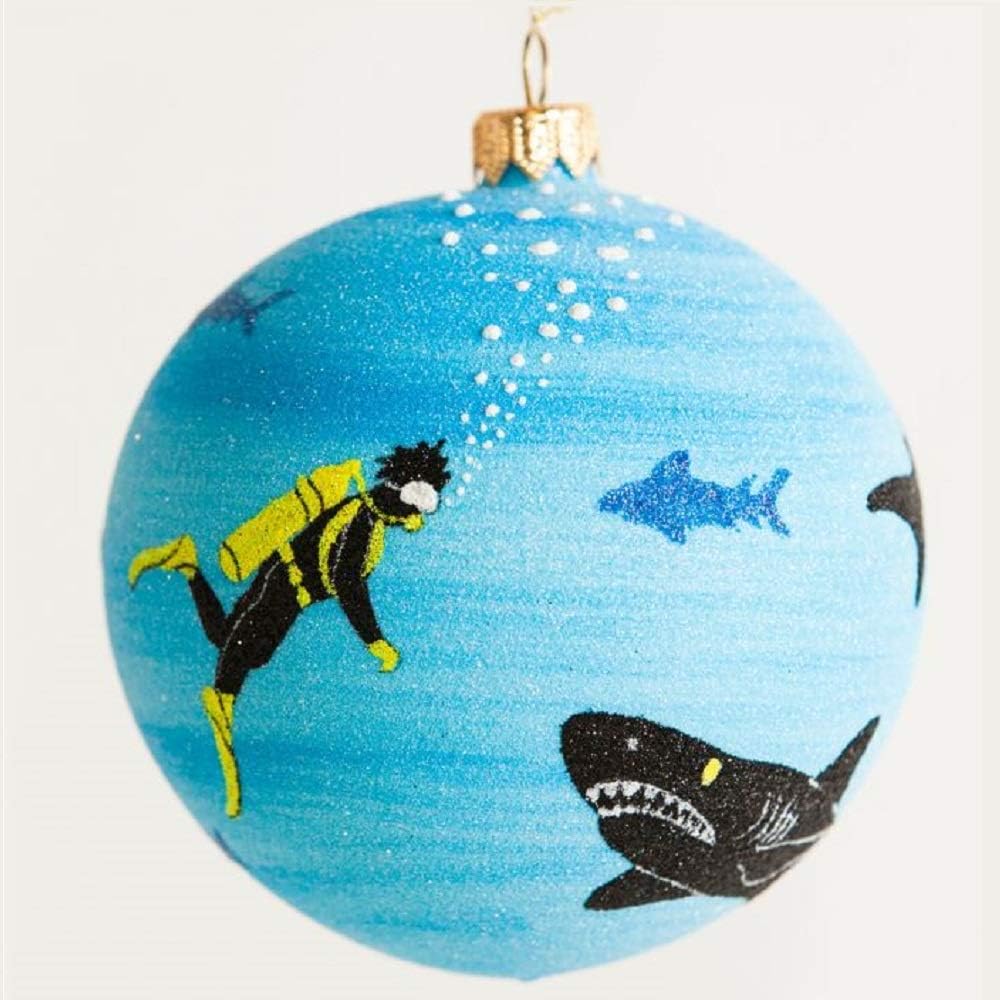 Home and Holiday Shops Shark Tank Scuba Diver Polish Glass Ball Christmas Tree Ornament Made in Poland