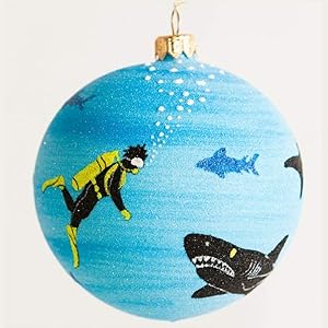 Home and Holiday Shops Shark Tank Scuba Diver Polish Glass Ball Christmas Tree Ornament Made in Poland