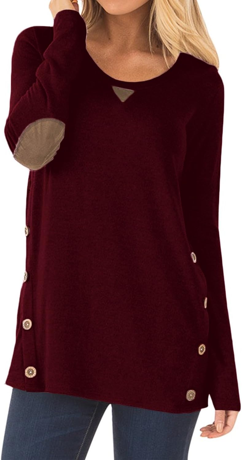 DEARCASE Women's Casual Long Sleeve Faux Suede Loose Tunic Button Blouses Shirt Tops