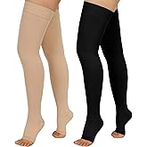 Totexil 2 Pairs Compression Stockings for Women & Men, 20-30mmHg Thigh High Compression Socks, Open Toe Medical Compression Socks with Silicone Dot Band-Best Support for Nursing Sports Varicose Veins