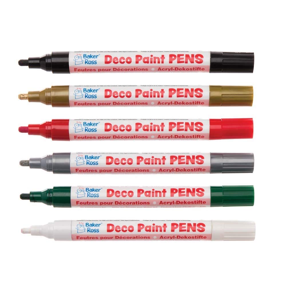 Baker Ross AR947 Christmas Deco Paint Pens — ⁠Creative Art Supplies for Kids' Crafts, Projects and Decorations (Pack of 6), Assorted