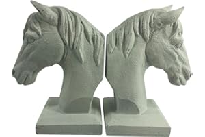 Comfy Hour Farmhouse Collection 5" x 7", Set of 2, Horse Head Art Bookends, 1 Pair, Antique Style, Heavy Weight, White, Polyresin