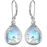 Moonstone Filigree Earrings 925 Sterling Silver Leverback Earrings Drop Dangle Swan Earrings Jewelry Birthday Gifts for Women