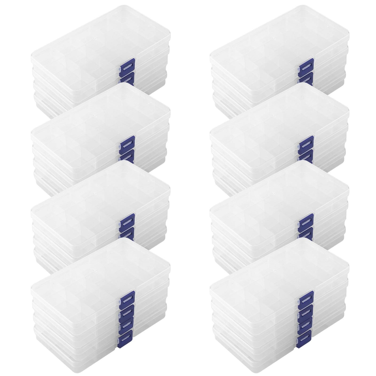 ZEONHAK 24 PCS 15 Grid Plastic Jewelry Box with Dividers Compartments, Clear Plastic Storage Boxes for Beads, Jewelry, Earrings