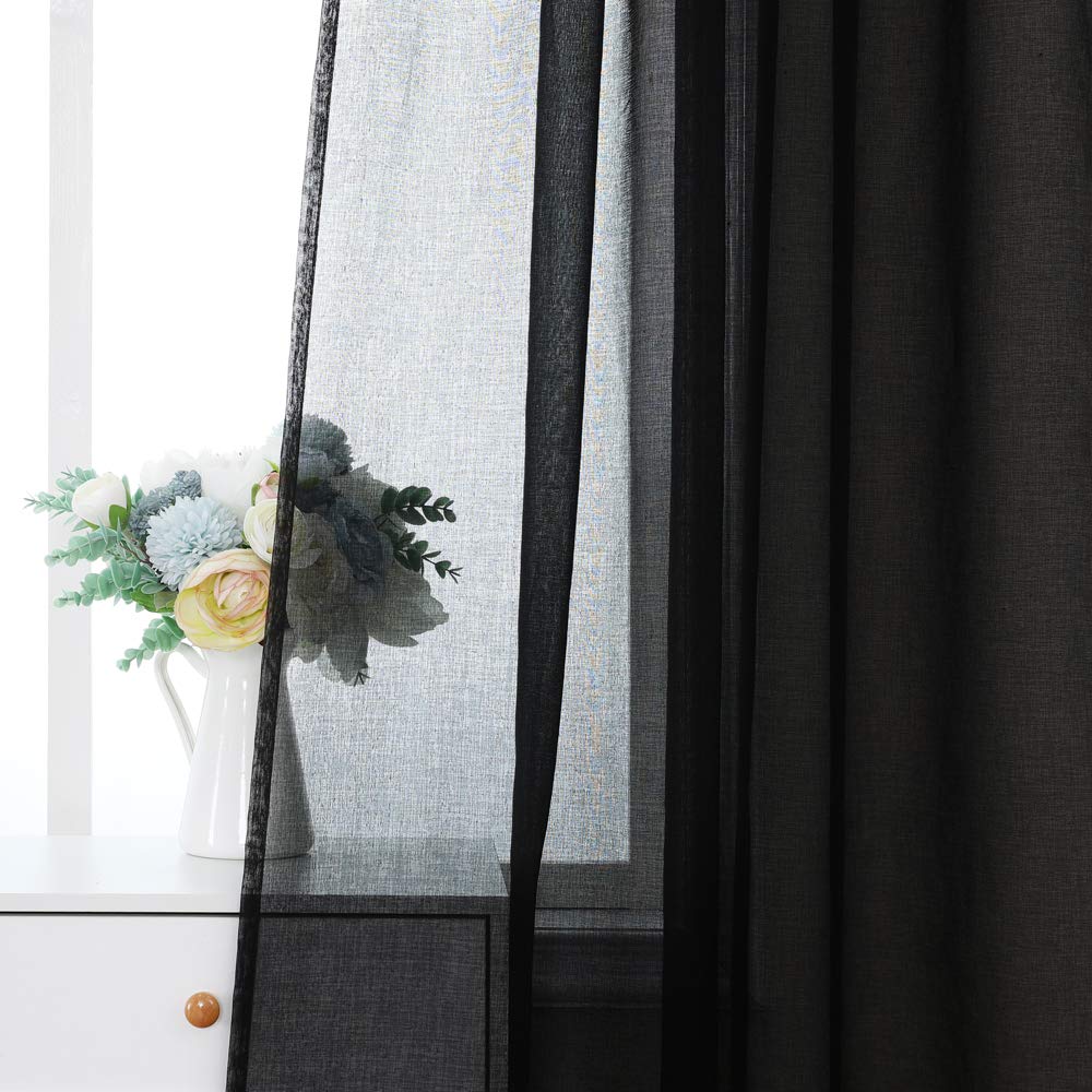 MIULEE 2 Panels Sheer Window Curtains Elegant Window Voile Panels/Drapes/Treatment for Bedroom Living Room 55" Wx63 L Rod Pocket Black