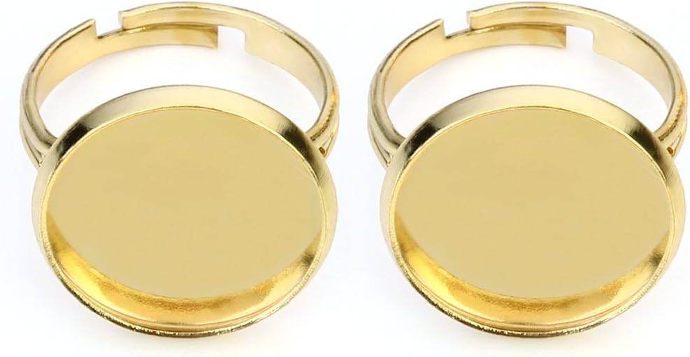 Linsoir Beads Adjustable Ring Base Setting with 12mm Round Bezel Fit 12mm Round Cabochons Brass Round Ring Blanks Gold Plated 10pcs/lot