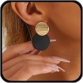 Vacaonio Vintage Disc Coin Drop Earrings Round Curved Dangle Earrings Gold Black Enamel Disc Earrings Polished Coin Earrings Double Disc Statement Earrings Jewelry for Women