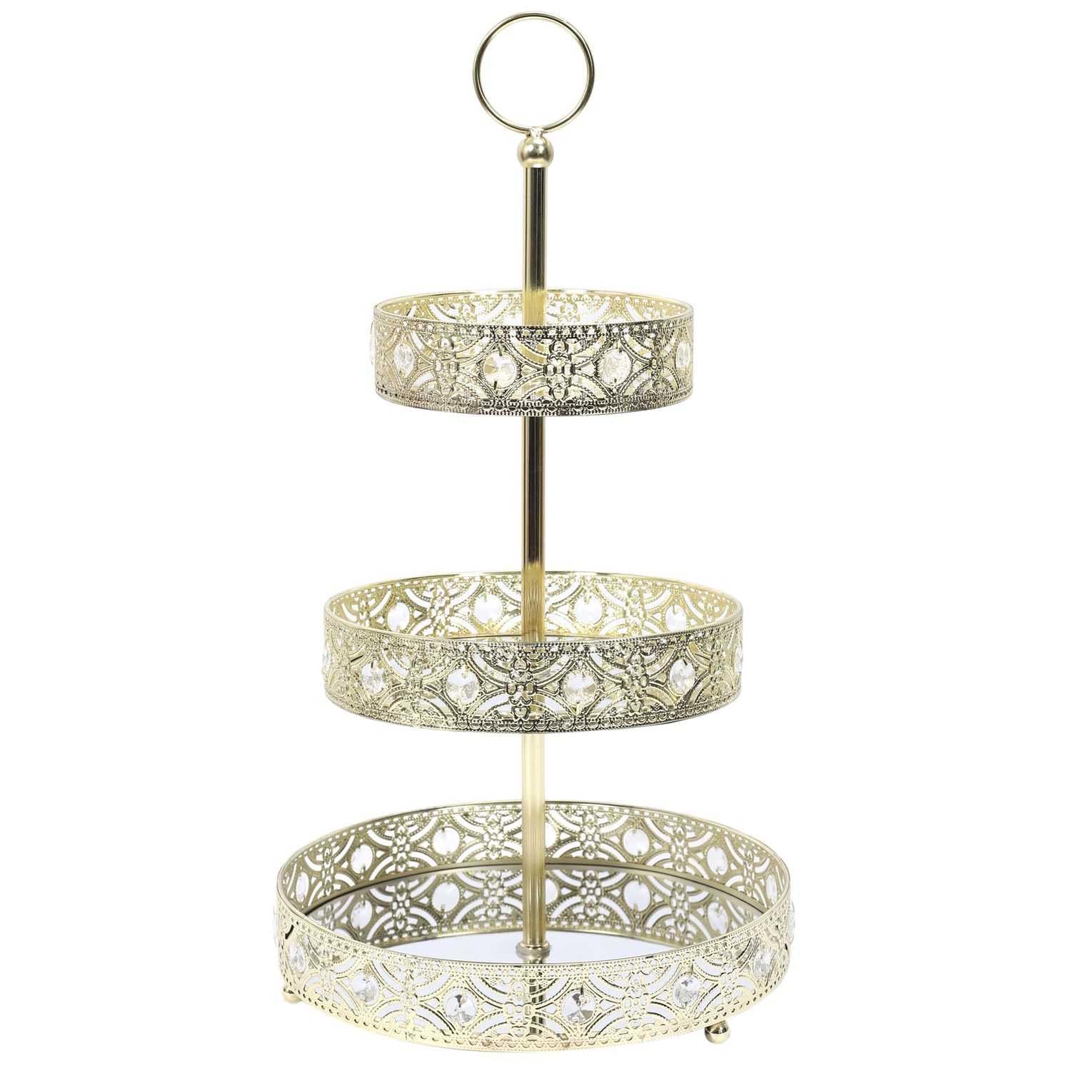 HOME DECO FACTORY, KA0112, Decorative Gold Metal Tray with Three Tiers, Ideal for Presenting Objects, Easy to Maintain, Design Inspired by Oriental Motifs, 3 Tiers, Gold