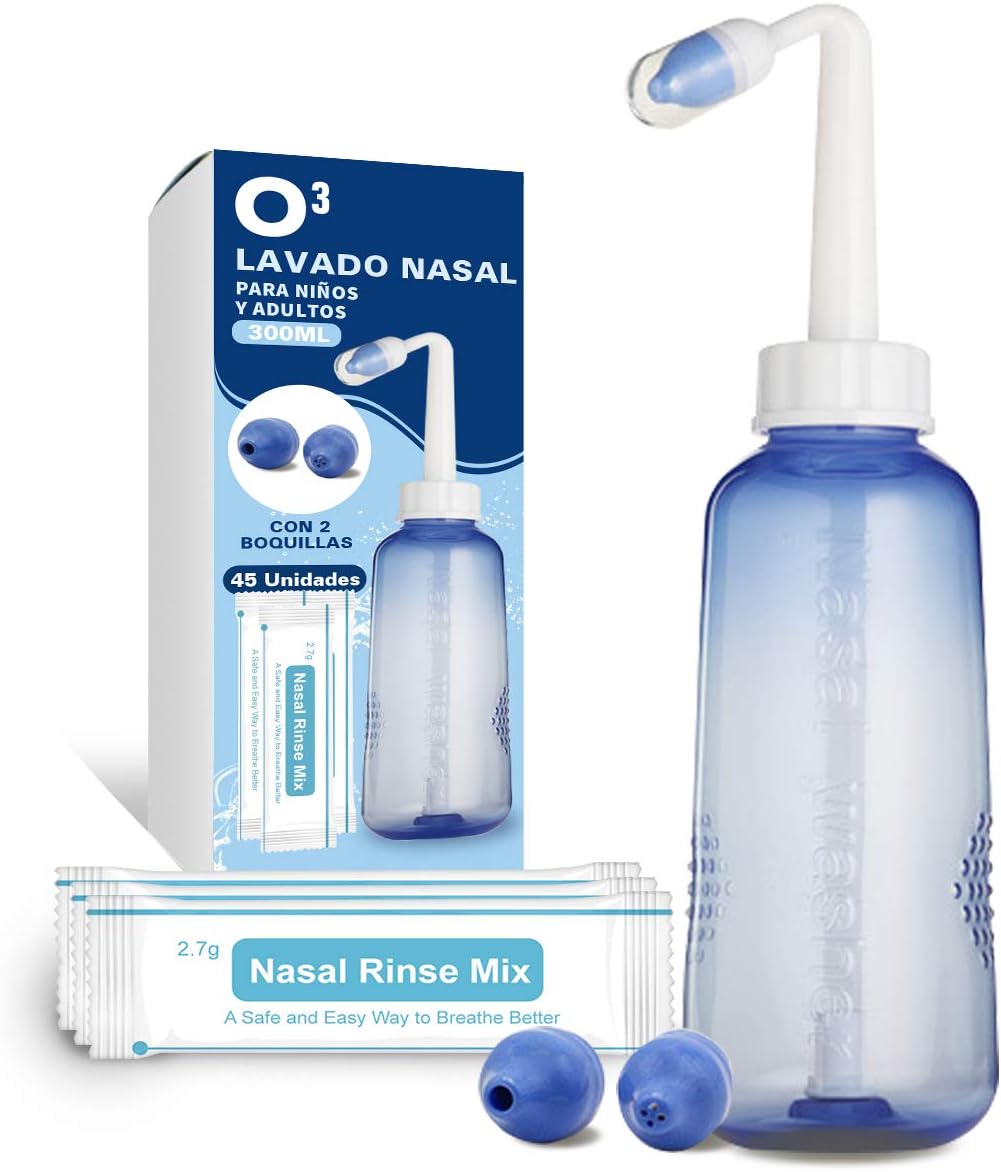 O³ Lavado Nasal 300 ml Con 2 Boquillas Para Bebes Y Adultos – Con 40