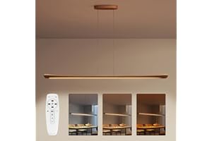 PopoIron 54" Wood Linear Pendant Light Kitchen Island Dimmable Dining Room Light Fixture with Remote，Adjustable Kitchen Island Chandelier 30W for Dining Room Bar Pool Table Light Walnut Color