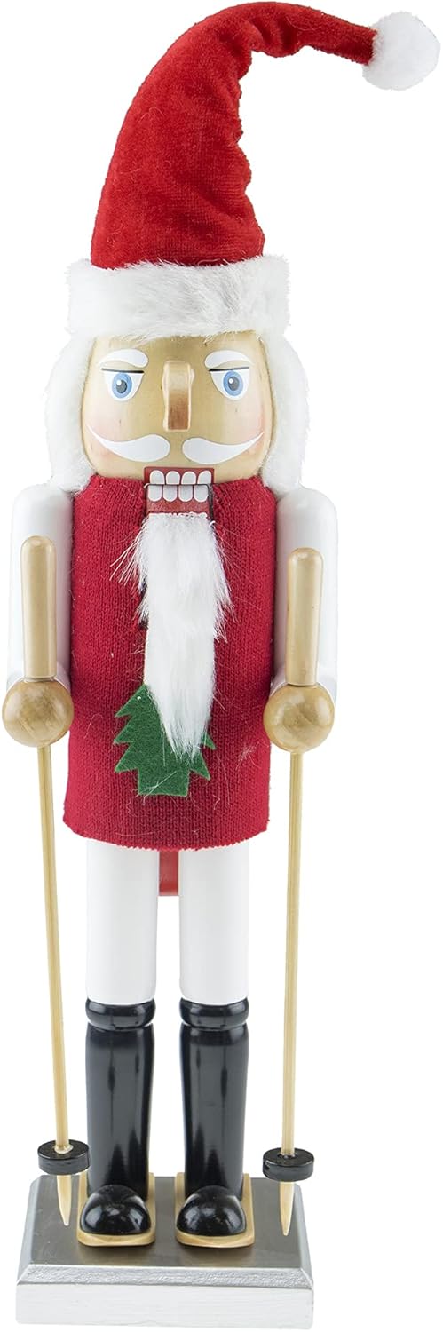 Nutcrackers - Clever Creations Snowshoeing Santa 14 Inch Traditional Wooden Nutcracker, Festive Christmas Décor for Shelves and Tables