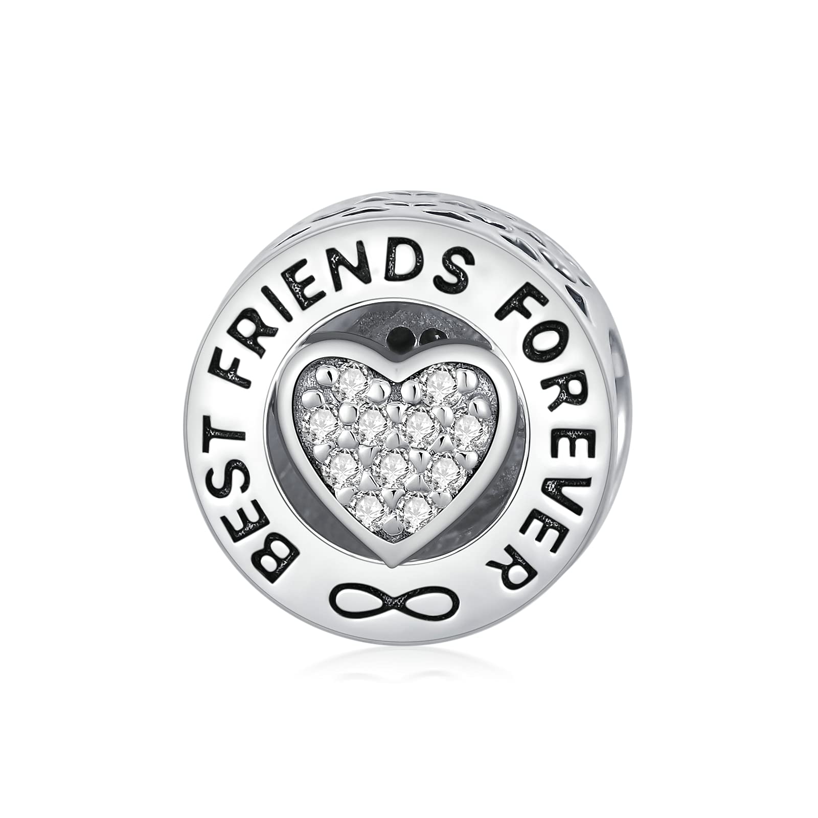 SISGEM Diamond Heart Charm, S925 Sterling Silver Heart Charm Bead for Bracelet with 0.066cttw Natural Diamond, BFF, G, SI2, for Women Ladies Girl Mum