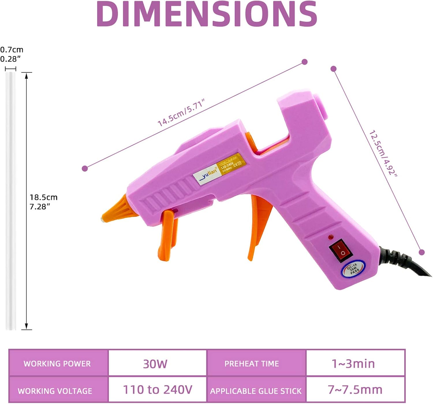 Liumai Mini Hot Glue Gun Kit with Glue Sticks (7.2" Long x 0.27" Diameter, 30 Count, Clear), Hot Melt Glue Gun & Case (8.4" x 6.3" x 2", Black) for Crafting, DIY, and Home Repair Pink