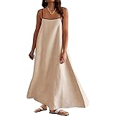 BQDCQB Womens Summer Maxi Dress 2025 Spaghetti Strap Dress Linen Sleeveless Backless Flowy Long Beach Dresses