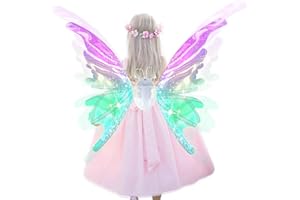 Foggizo Electric Butterfly Wings for Girls, Light Up Fairy Toy Wings with Lights, as Halloween Birthday Christmas Party Gift
