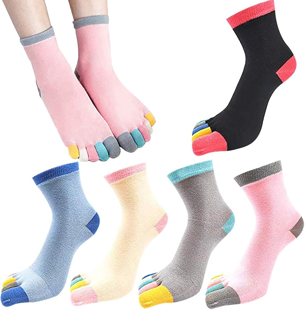5 Pairs Womens Five Finger Cotton Novelty Striped Cat Toe Socks CUTUDU